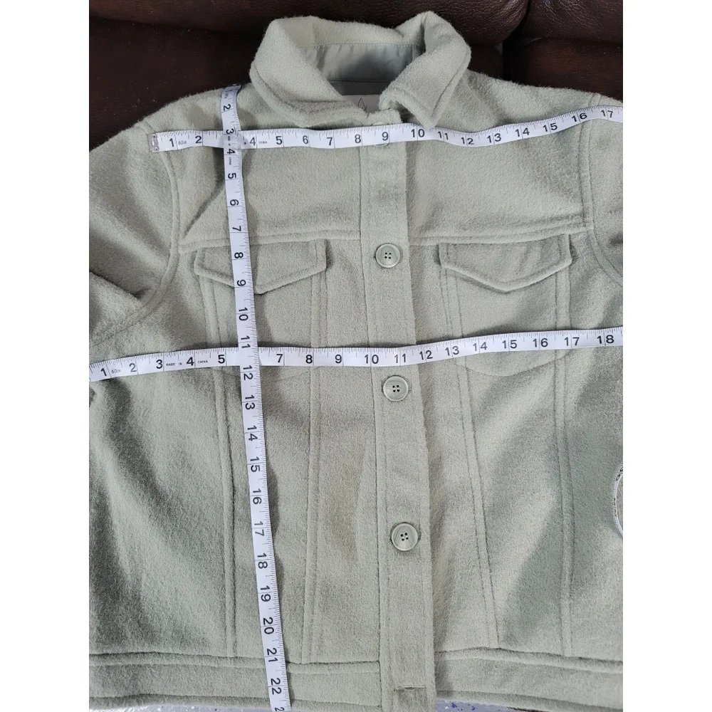 Antrophologie Fleece jacket size L Boxi Shacket sage green color - Picture 6 of 13